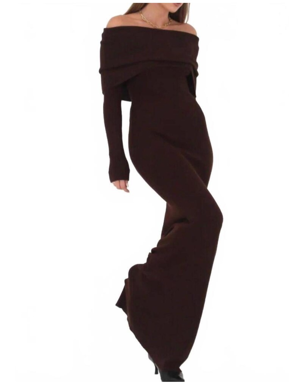 Rumored Winona Knit Maxi Dress in Espresso - Size Small